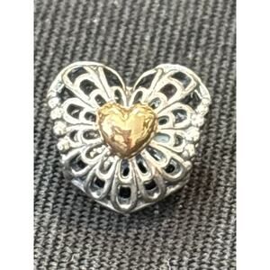 Pandora ALE 925 Sterling Silver heart Charm Green Stone